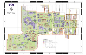 map of the buildings that make up the TCU campus